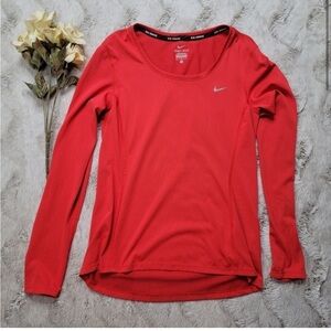 ✨️CL Nike Dri Fit Running Red Long Sleeve Crew Neck Top Size S